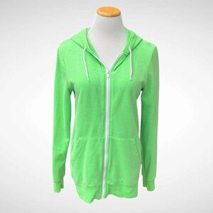 Vurt Lime Green Zip-Front Drawstring Hoodie with Pockets